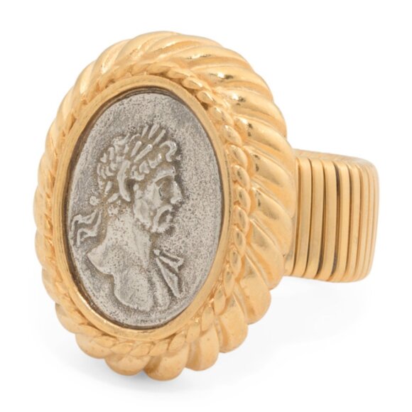 BEN AMUN GOLD/SILVER Made In Usa Gold Plated Silver Stamp Ring - Picture 3 of 3